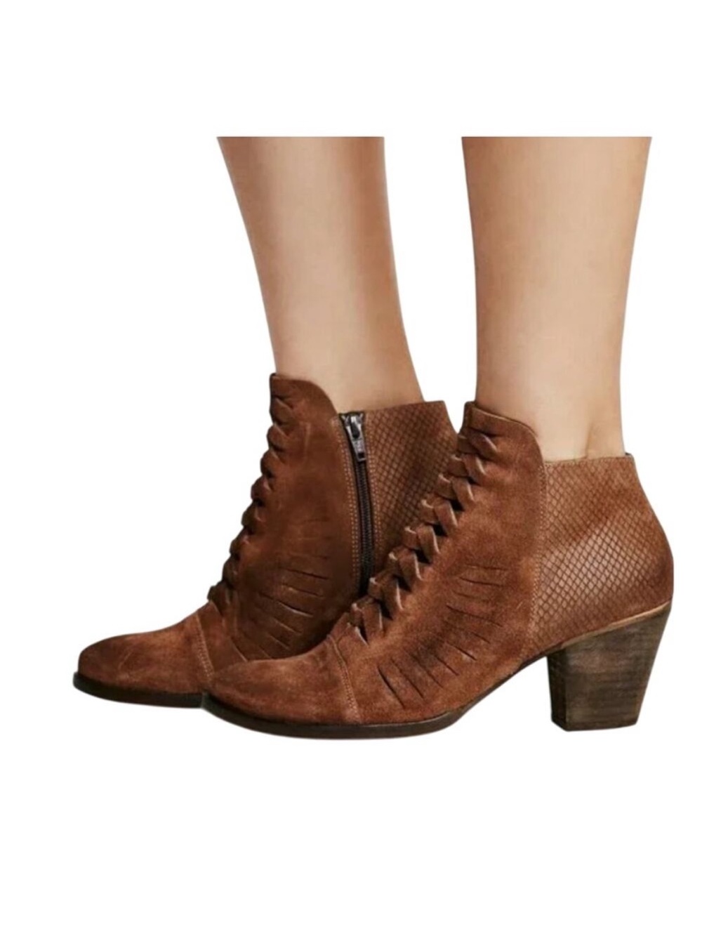 Free People Women's Ankle Booties Boho Chic Suede Block Heel sz 7.5 Dark Brown